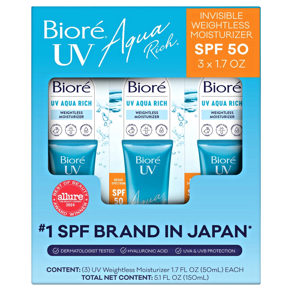 3 Pack SPF 50 Hydrating Facial Moisturizer with Hyaluronic Acid, Broad Spectrum Sun Protection - Weightless, Oil-Free, Suitable for Sensitive Skin