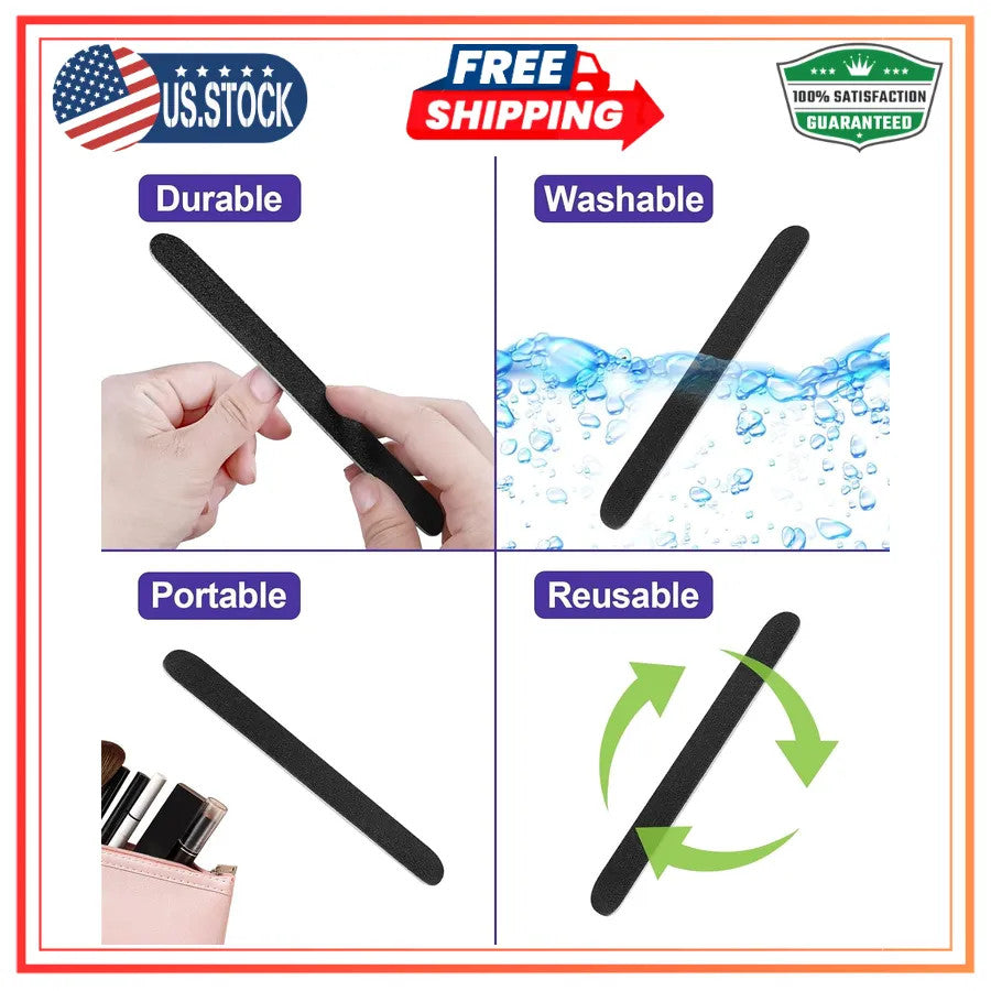 24 Pack Wooden Nail Files 100/180 Grit Dual-Sided Manicure Tools - Black