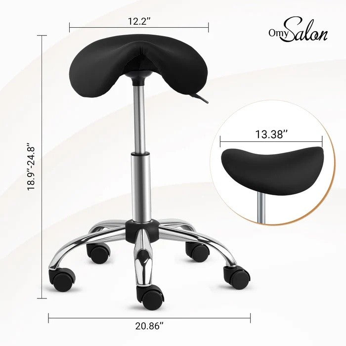 Ergonomic Saddle Stool with 360° Wheels 350 Lb Capacity for Office & Salon