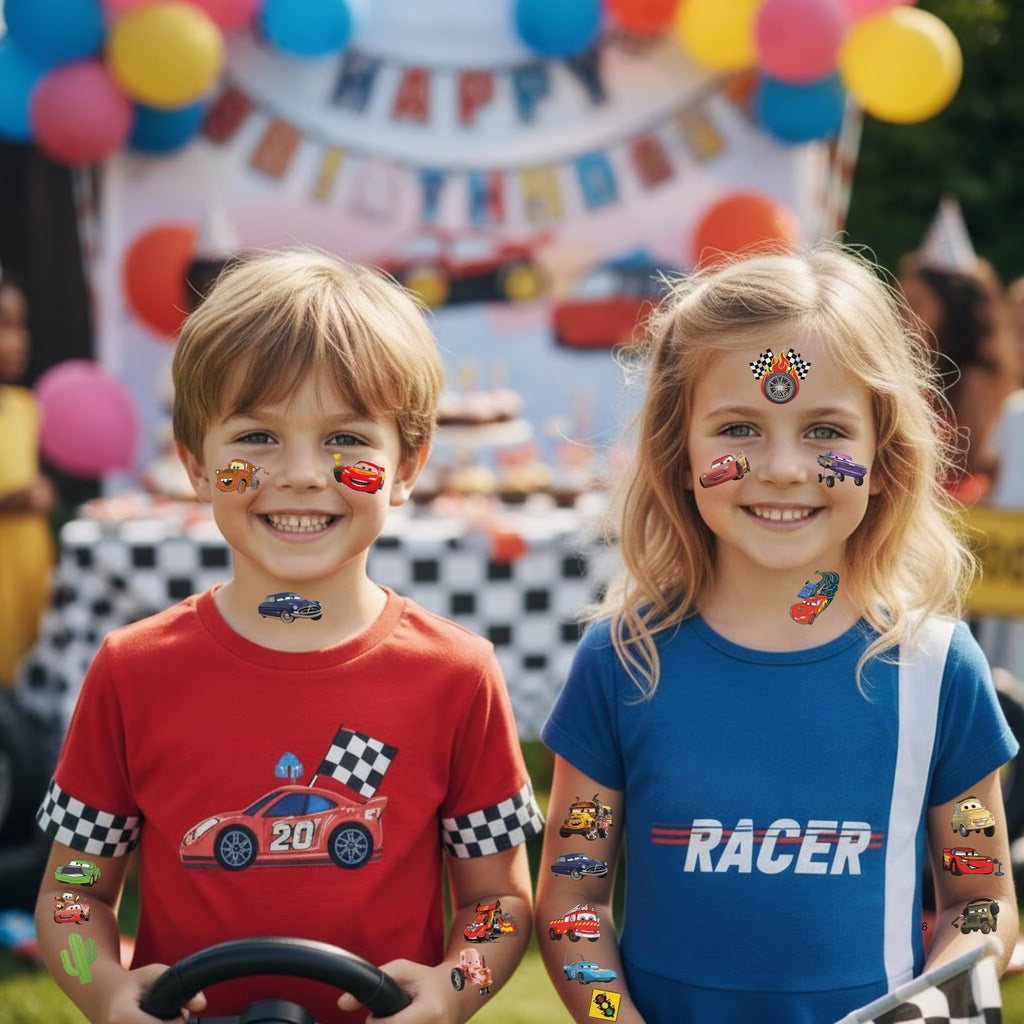 Racing Car Temporary Tattoos for Kids – 58 Design Variety, Safe & Fun Party Favors