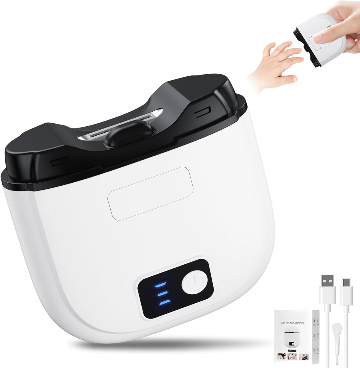 Electric Toe Nail Clippers for Thick Nails - Rechargeable White Trimmer