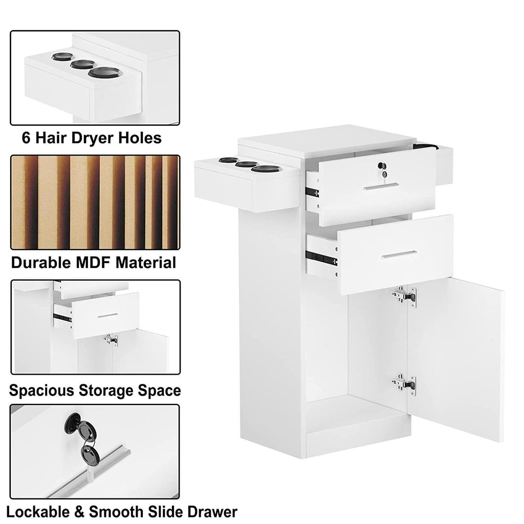 Lockable Salon Styling Station Cabinet with Large Storage & Tool Holders