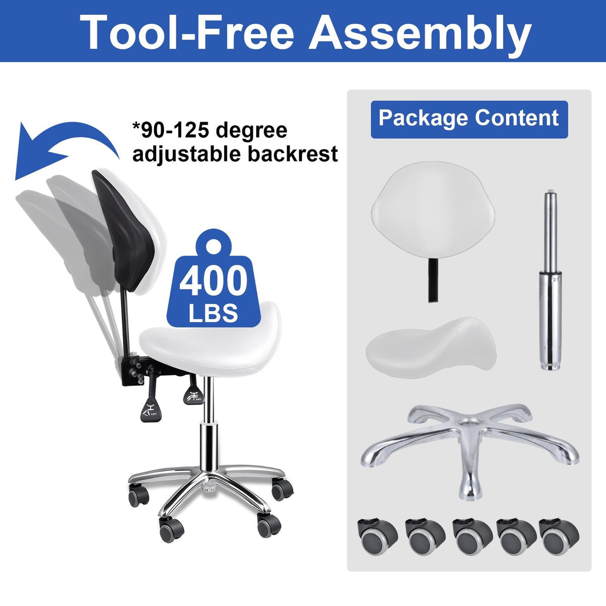 Heavy-Duty Ergonomic Saddle Stool with Back Support and Height Adjustment