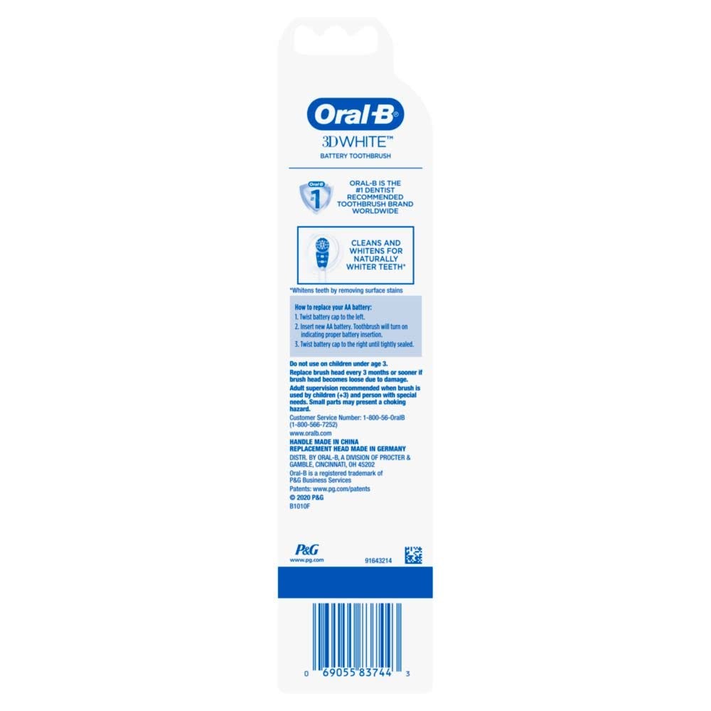 Electric Toothbrush Battery-Powered 3D White Stain Remover with Replaceable Heads