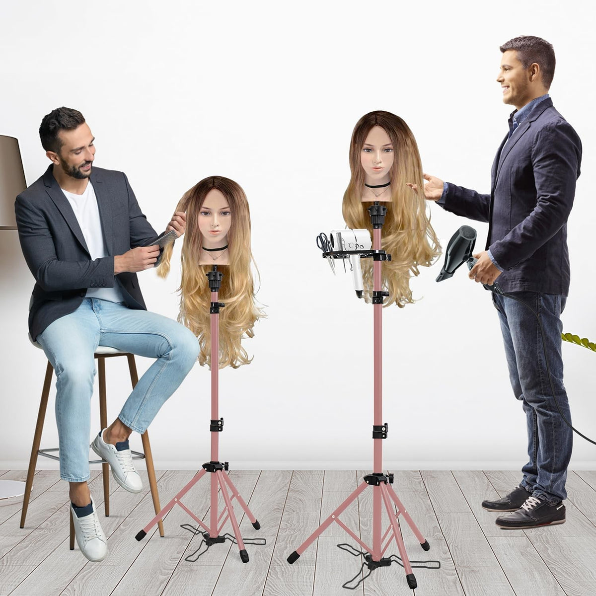 Adjustable Folding Wig Stand Tripod with Foot Panel and Travel Bag