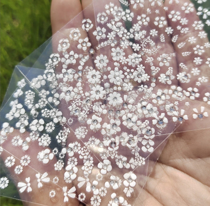 White Daisy Flower Nail Art Stickers Set - 10 Sheets for Manicure Decor