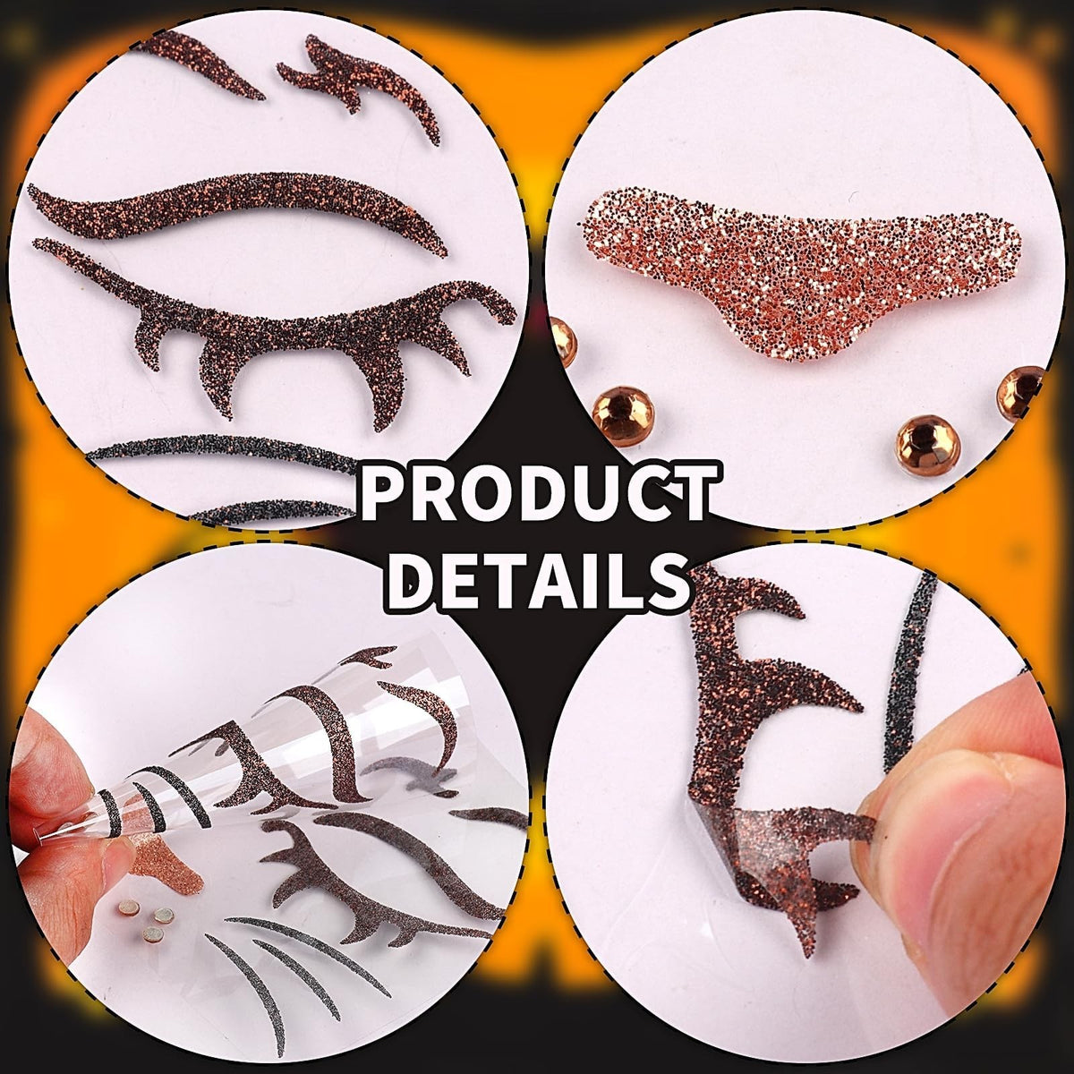Temporary Glitter Face Tattoos - Animal Print Gems (2 Sheets) for Halloween & Costume