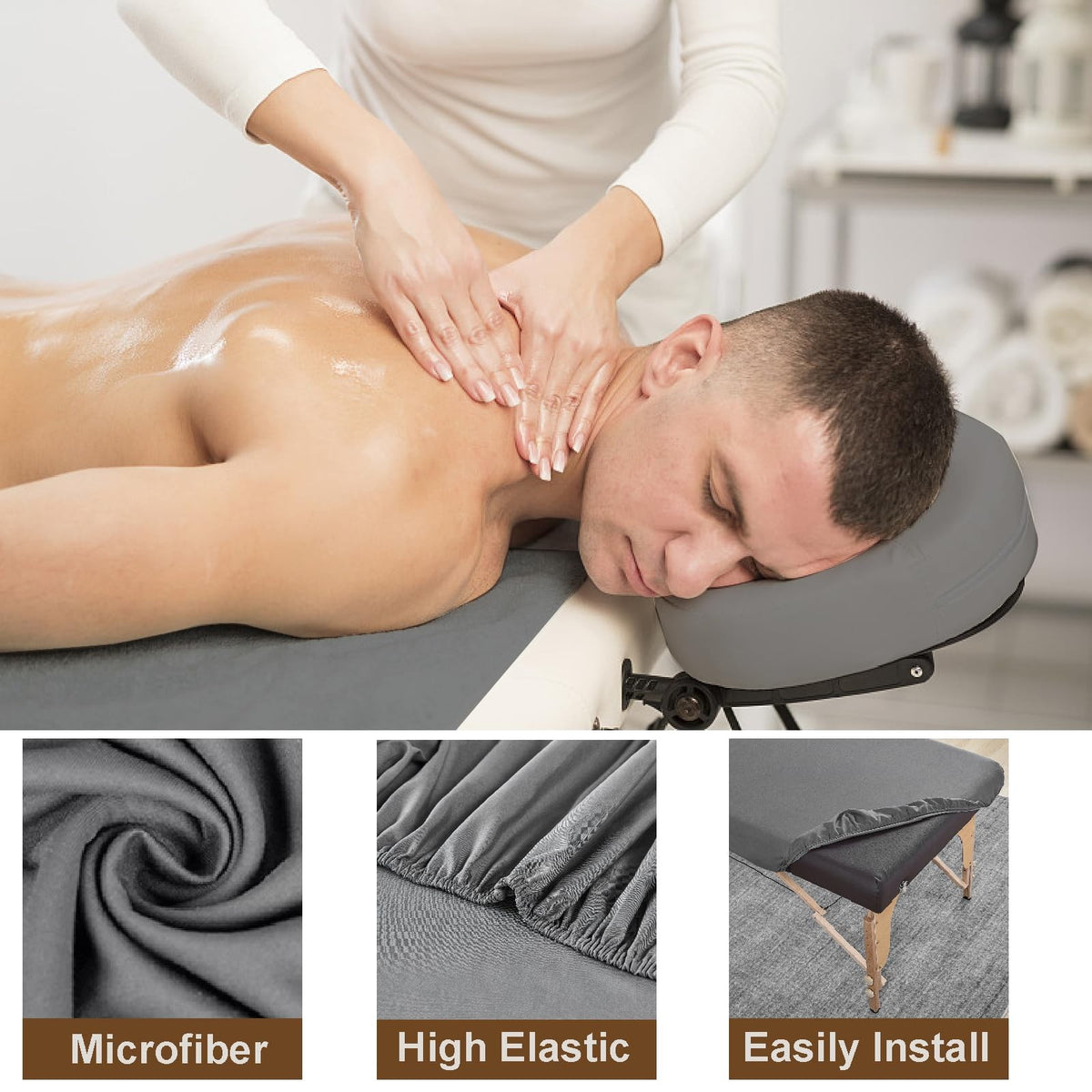 Reusable Massage Bed Sheets Set - Soft Full Size, Dark Grey, 12 Pieces