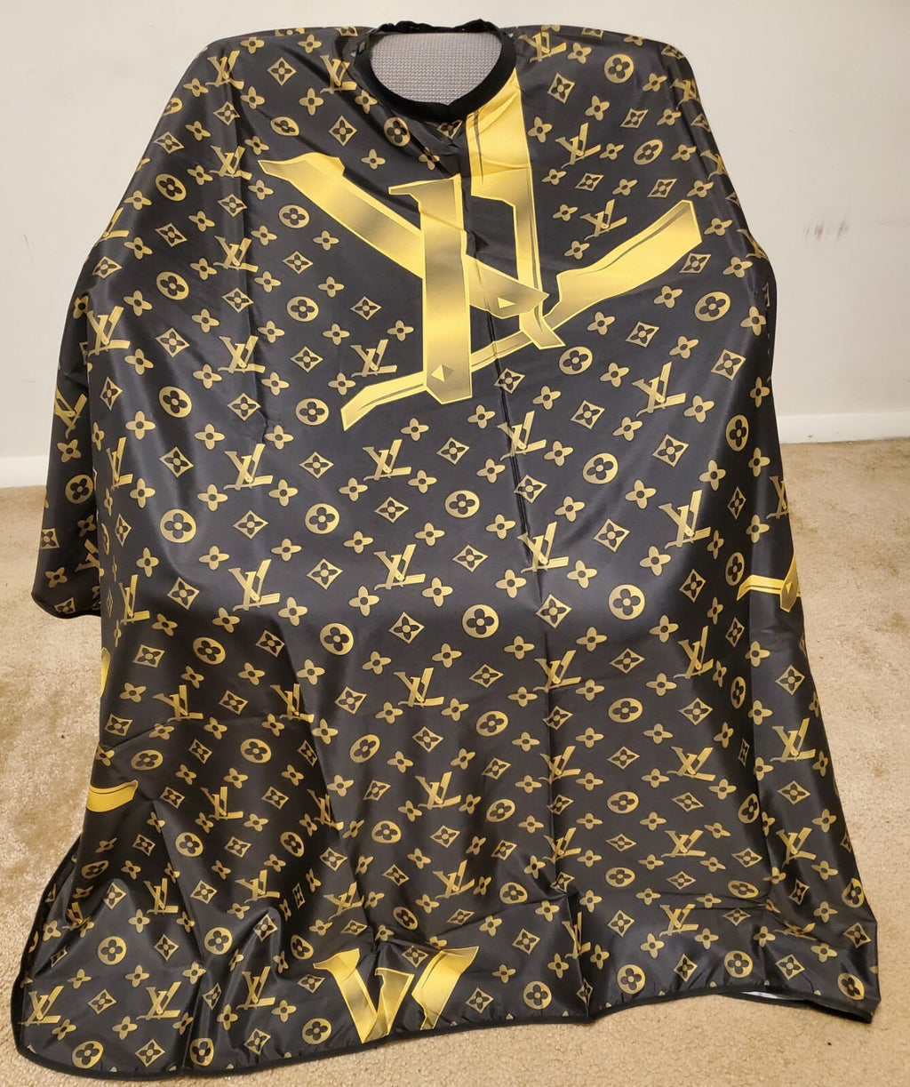Barber Hair Cutting and Styling Cape Black and Gold Luxury Drape