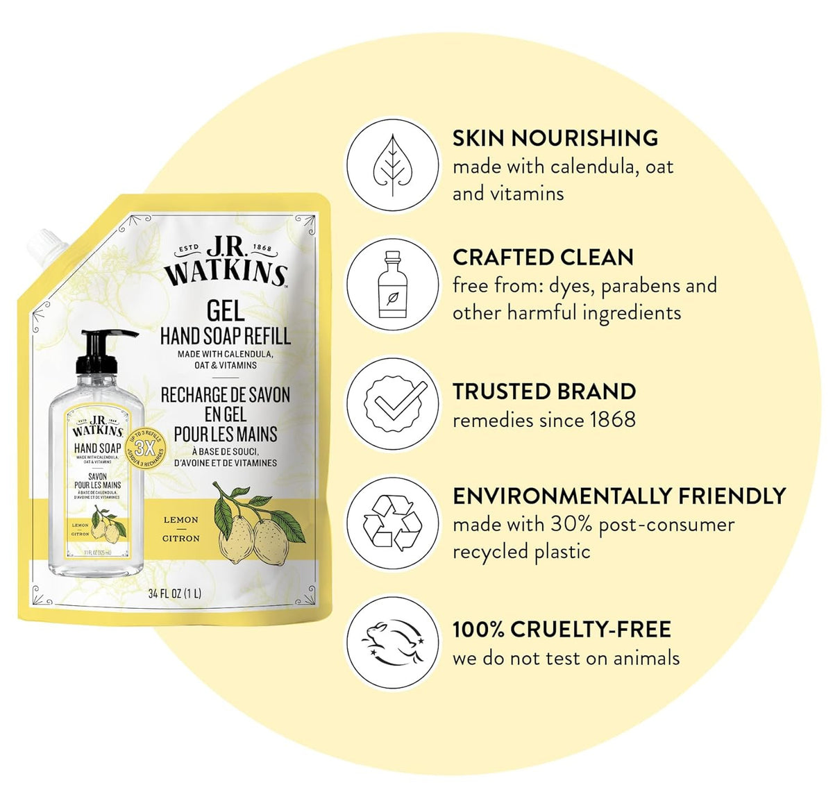 Moisturizing Hand Soap Refill with Plant-Based Cleansers - Lemon, 34 Fl Oz (2 Pack)