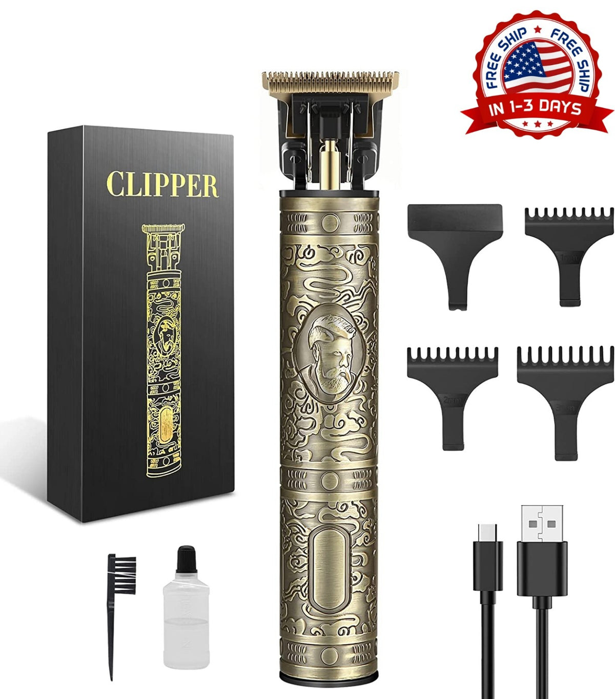 Men's Hair Clipper Kit with Sharp T Blade, Rechargeable Trimmer for Beard & Hair Cutting