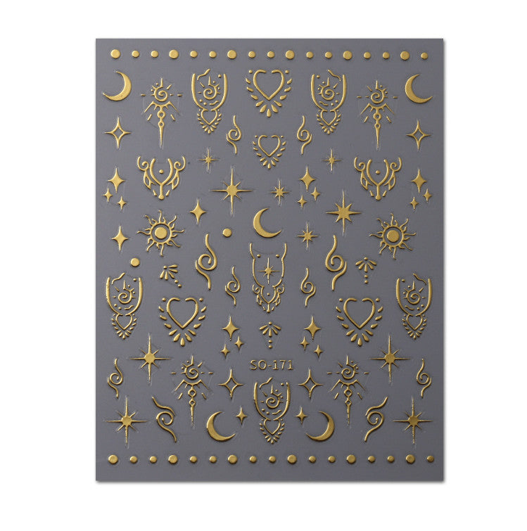 Retro Star Moon Metallic Nail Stickers - Gold Silver Laser 3D Nail Art