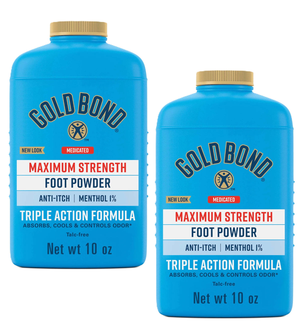Gold Bond Medicated Talc-Free Foot Powder 10 oz - Maximum Strength Odor Control, Pack of 2