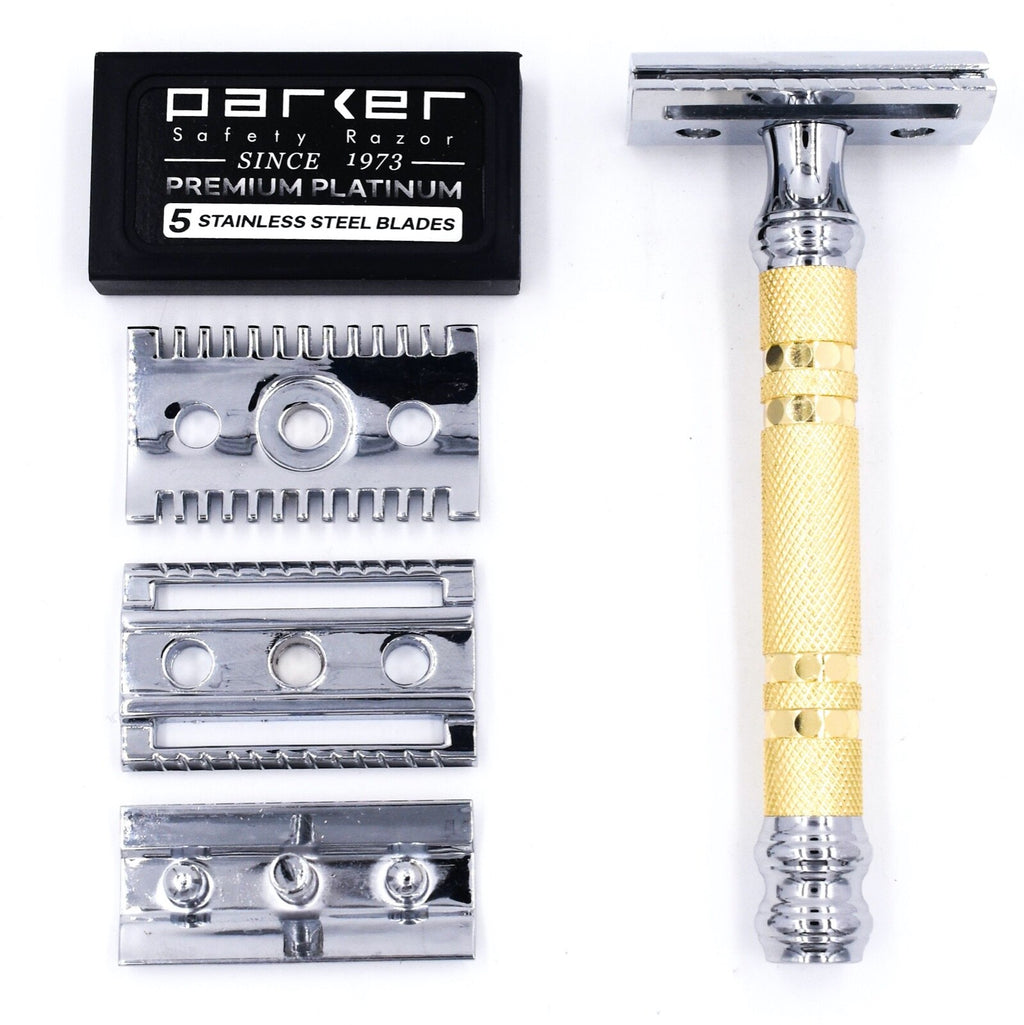 Convertible Safety Razor with Open and Closed Comb Heads - Classic Wet Shaving