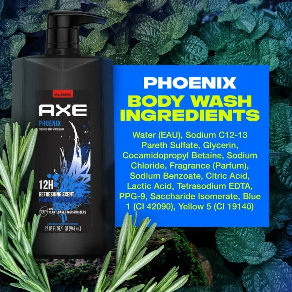 Men's Body Wash with Mint & Rosemary - Long Lasting Refreshing Shower Gel, 32 fl oz