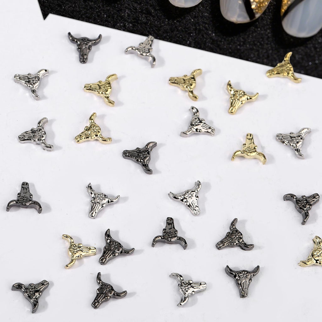 50pcs Cowboy Bull Head Nail Charms Halloween Retro Nail Art Decorations