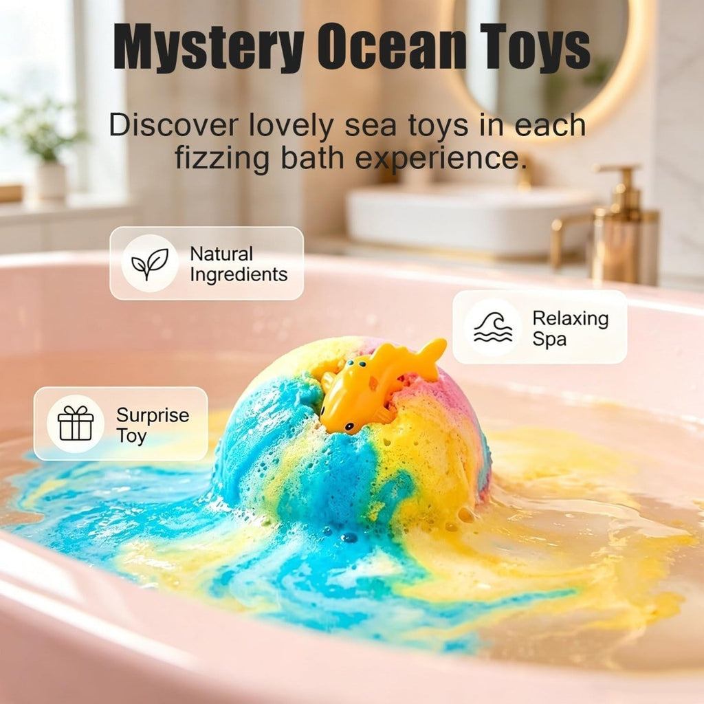 Kids Bath Bomb Set with Surprise Inside - Organic Ocean-Themed Bubble Bath Toys