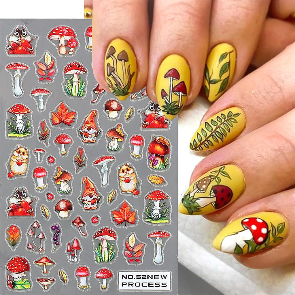 Fall Nail Art Stickers Set - 6 Sheets Autumn Maple Leaves & Decals