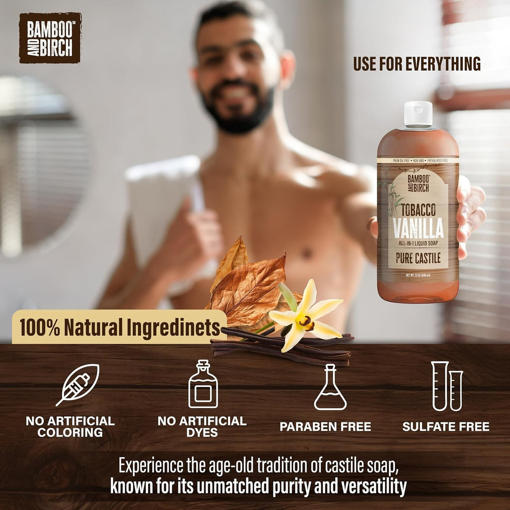 Natural Castile Liquid Soap - Palm Oil Free, Multi-Purpose Body & Household Cleaner