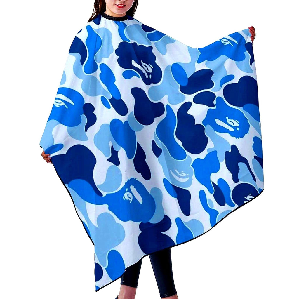 Adult Camouflage Barber Cape, Lightweight Hairdressing Cloak, One Size Blue