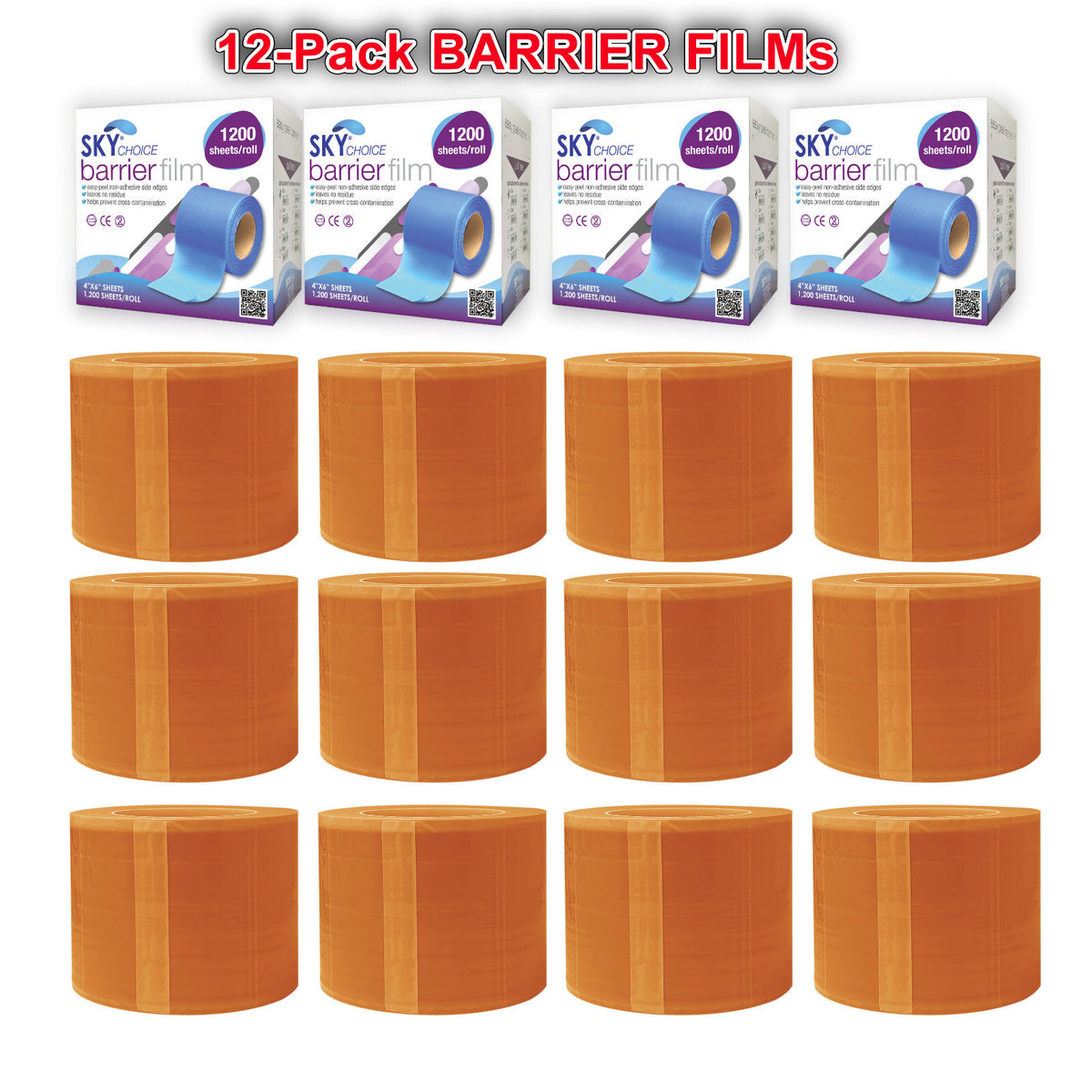 Dental Barrier Film Rolls 4x6, 12/Pack, Perforated Plastic Tape Keepers
