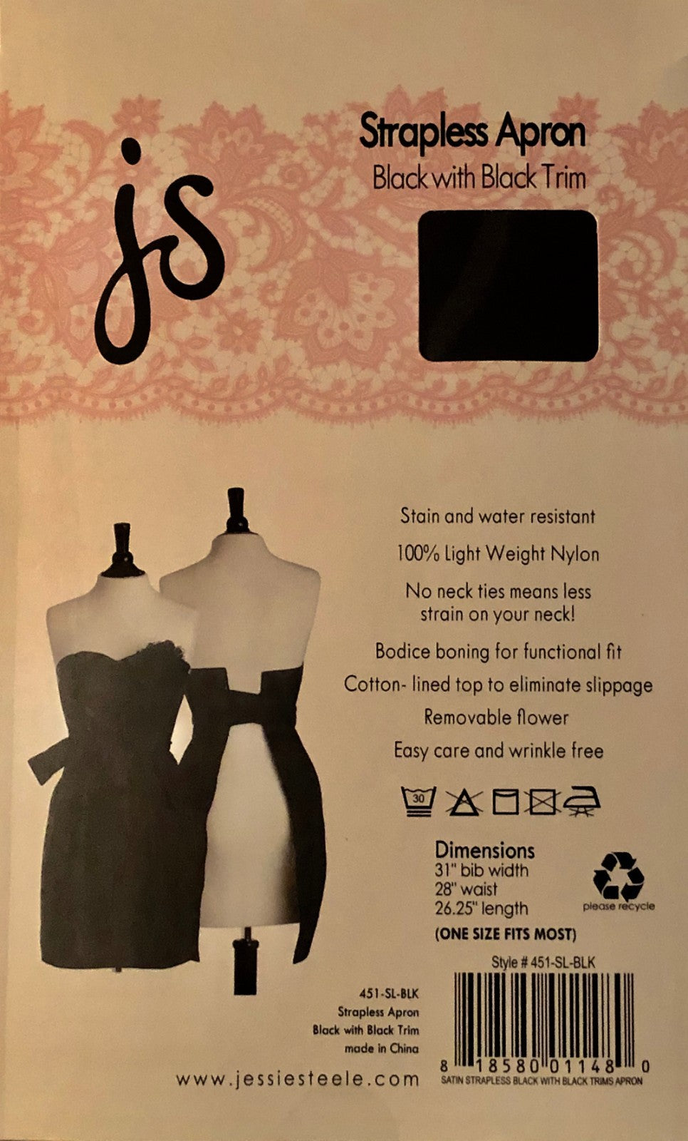Water & Stain Resistant Salon Apron with Strapless Design - Black, One Size
