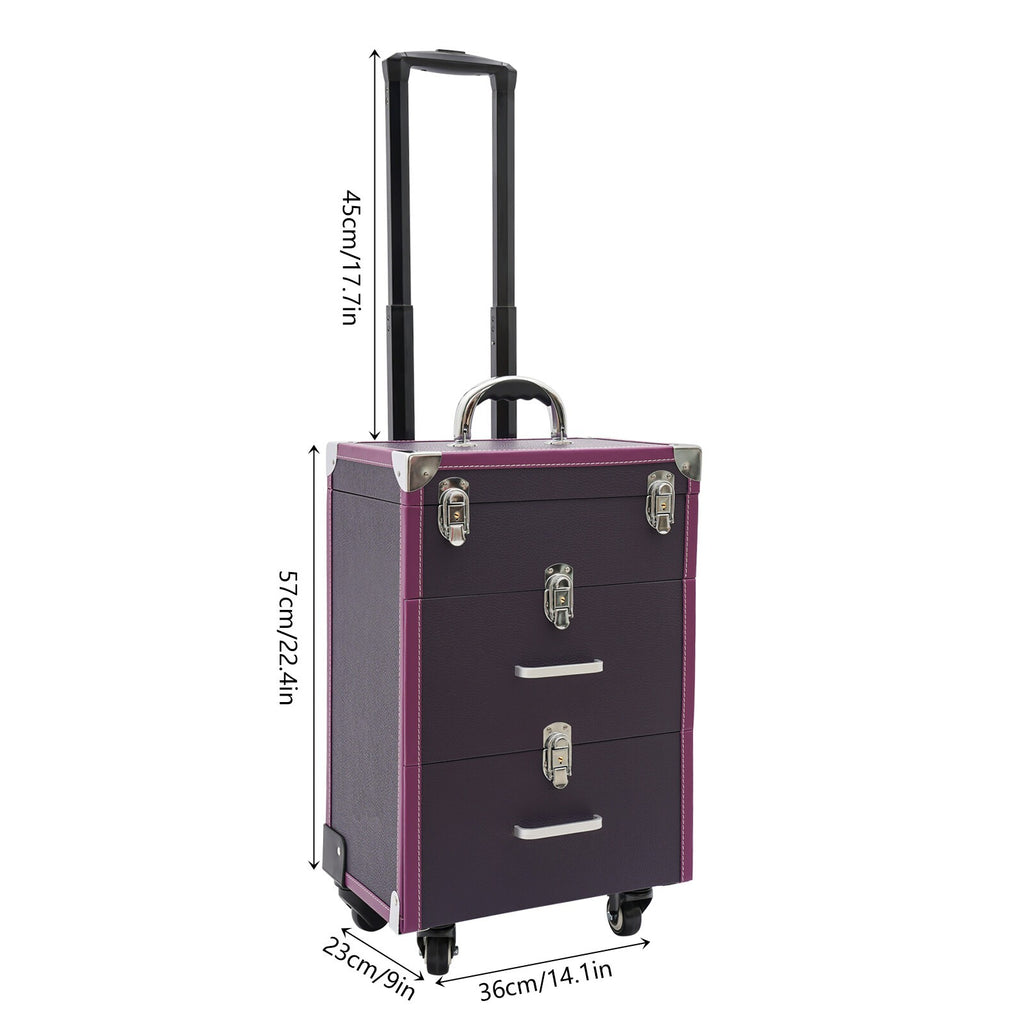 Lockable 3-Layer Rolling Makeup Case with Wheels and Organizer