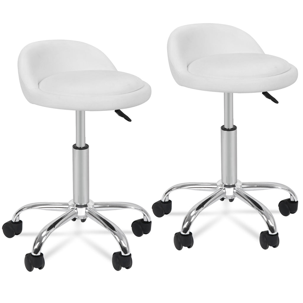 Leather Salon Stool with Backrest and Hydraulic Height Adjustment - 2 Pack