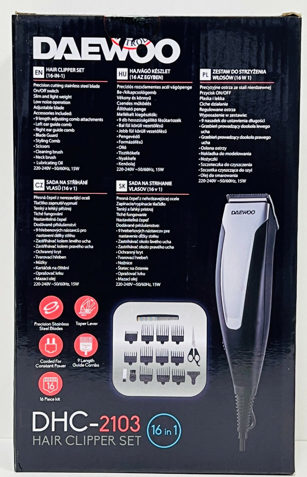 220V Hair Clipper Set with Adjustable Blades and Accessories for Export