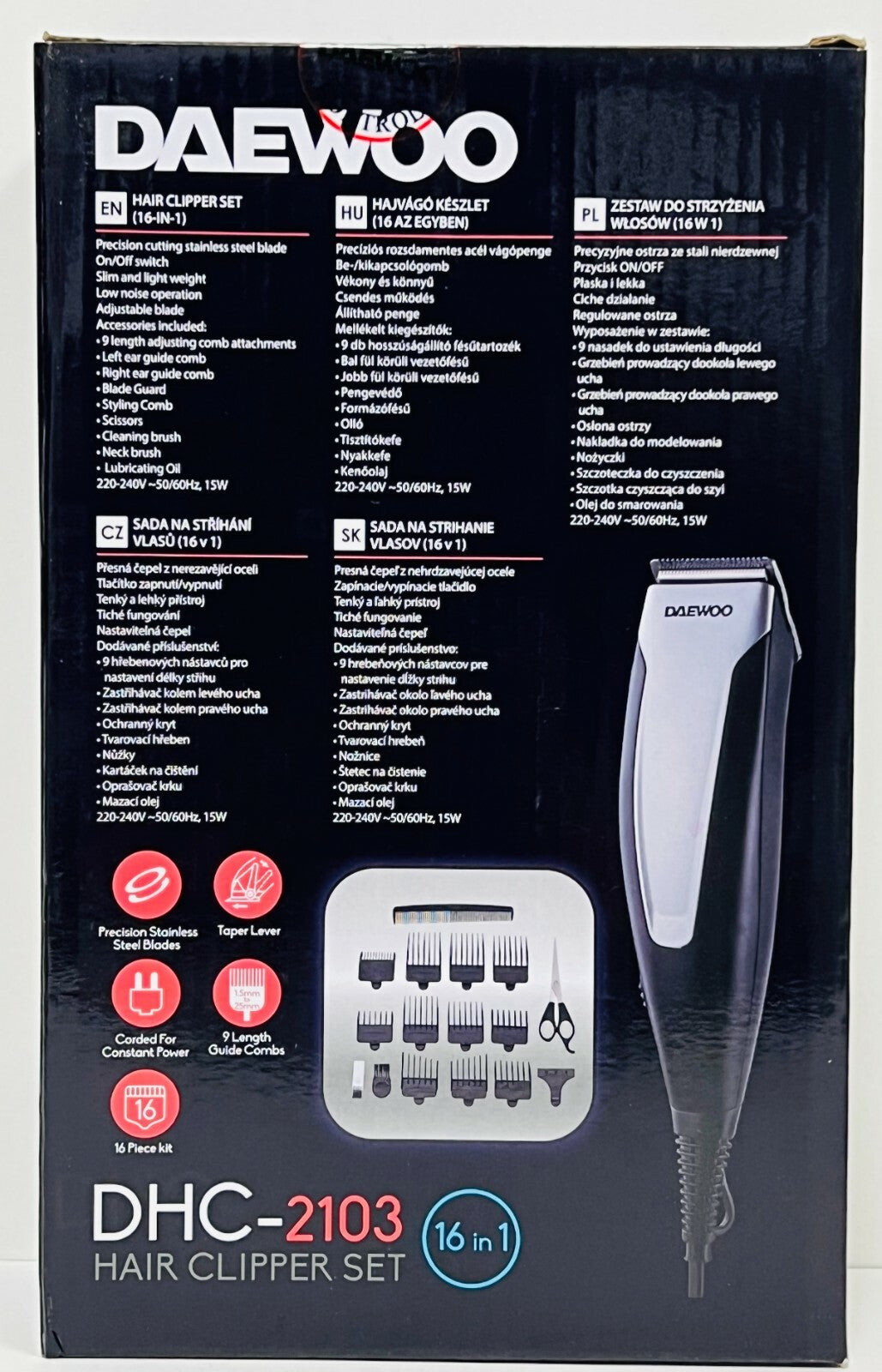 220V Hair Clipper Set with Adjustable Blades and Accessories for Export