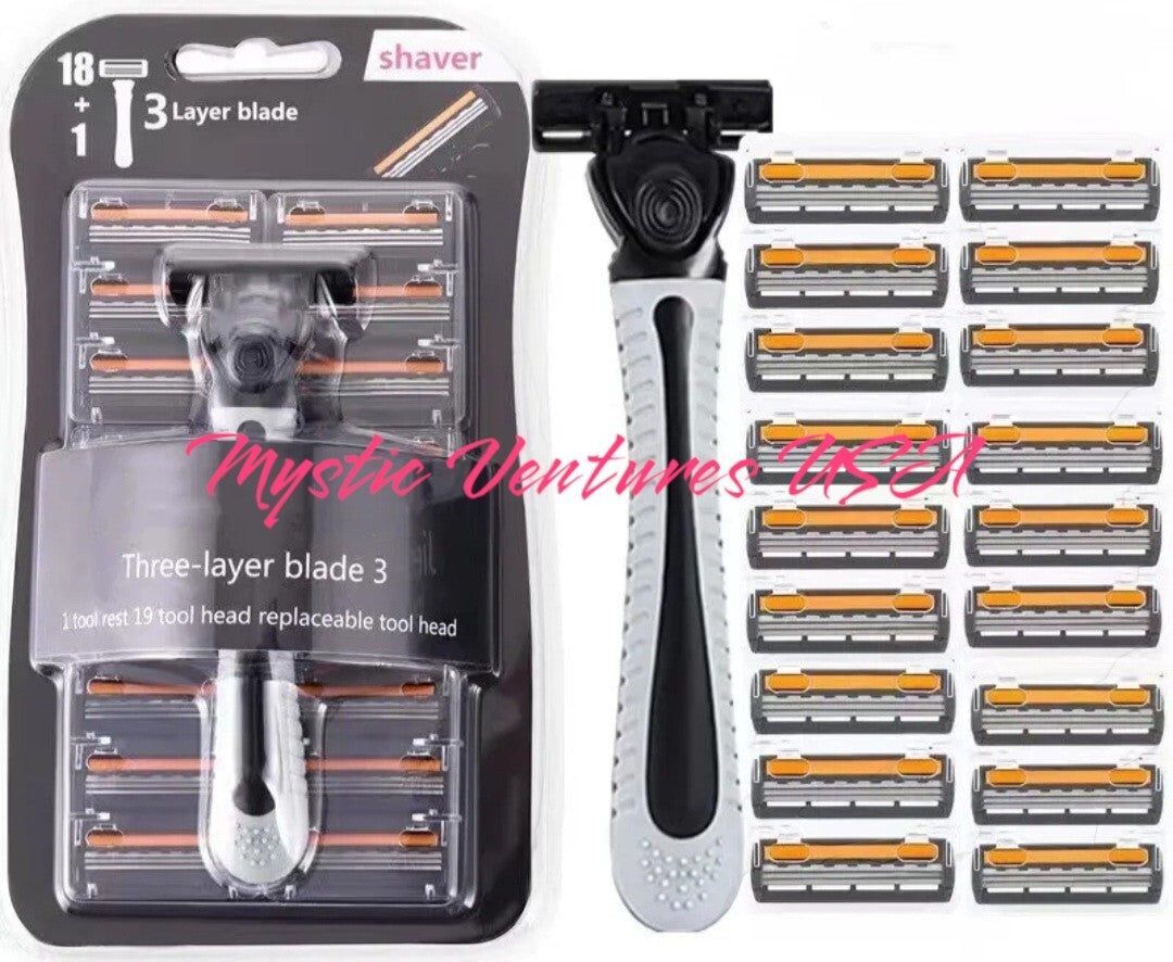 18 Pack Disposable Triple Blade Razor Refills with Handle for Men & Women