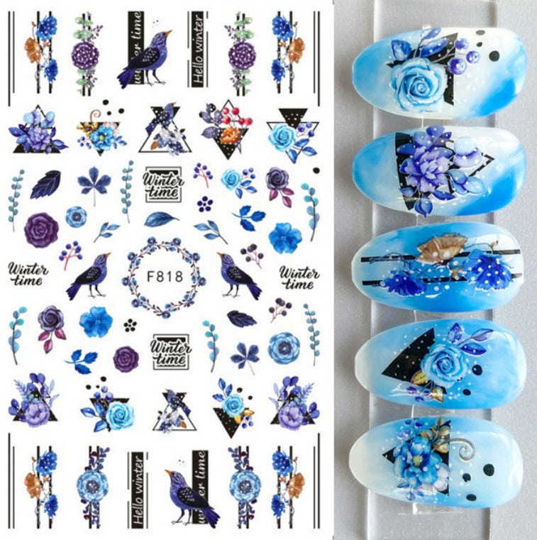 3D Nail Art Sticker Decal Bird Winter Flower Leaves for Nails - F818 NH21