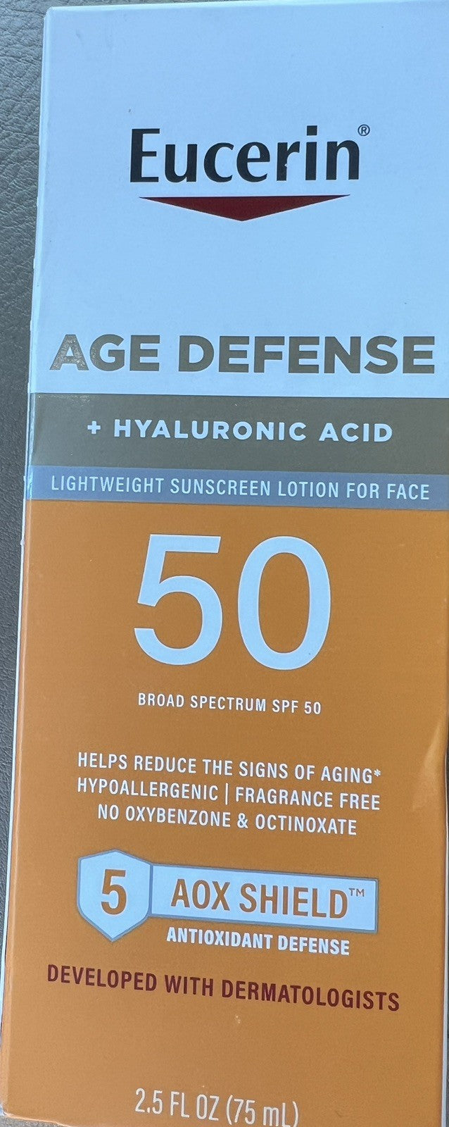 Eucerin Sun Age Defense SPF 50 Face Sunscreen with Hyaluronic Acid - Hypoallergenic, Fragrance-Free, Non-Comedogenic, 3 Pack