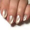 Short Oval Flirt Cat Eye Nail Tips Set - Beige Full Cover, 24 Count