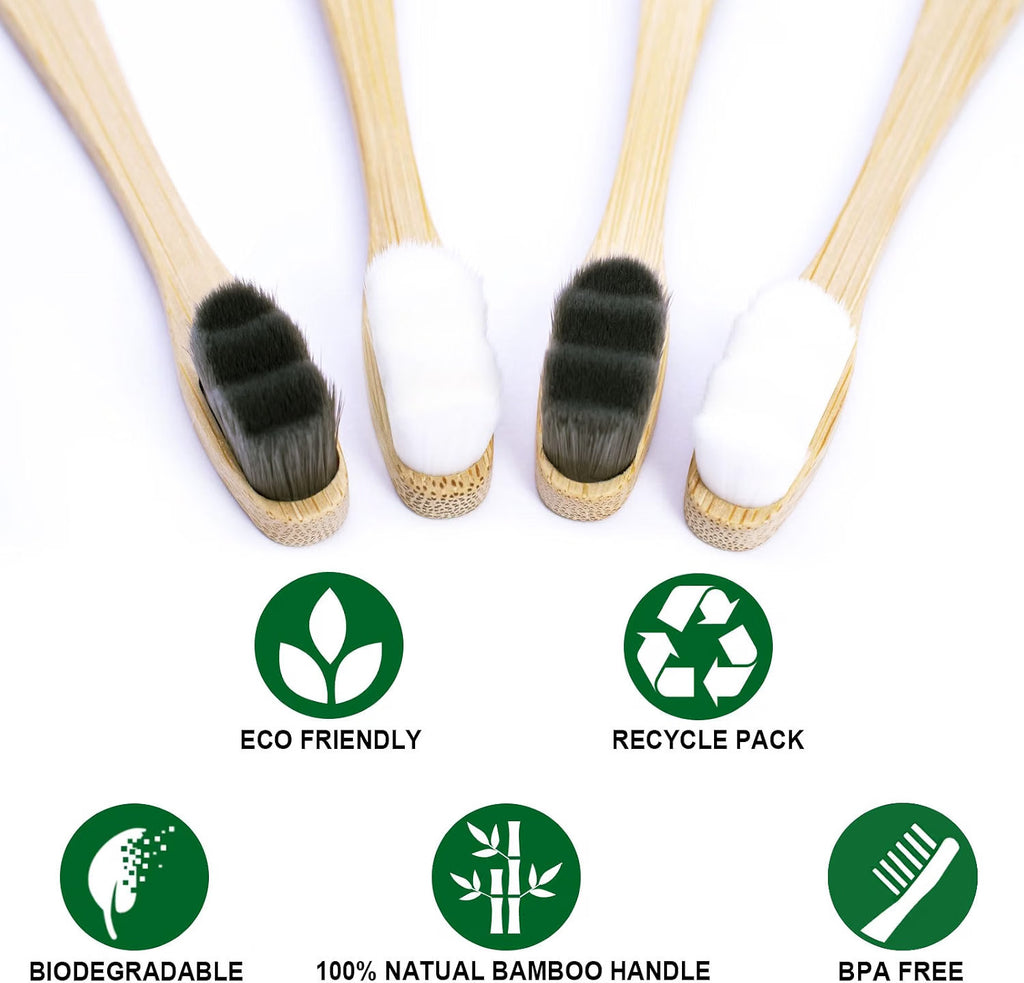 Eco-Friendly Bamboo Toothbrushes 10 Pack with Ultra-Soft Nano Bristles