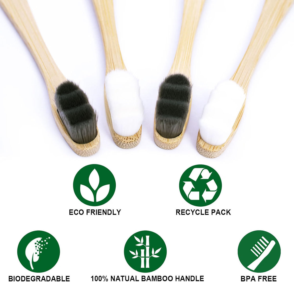 Eco-Friendly Bamboo Toothbrushes 10 Pack with Ultra-Soft Nano Bristles