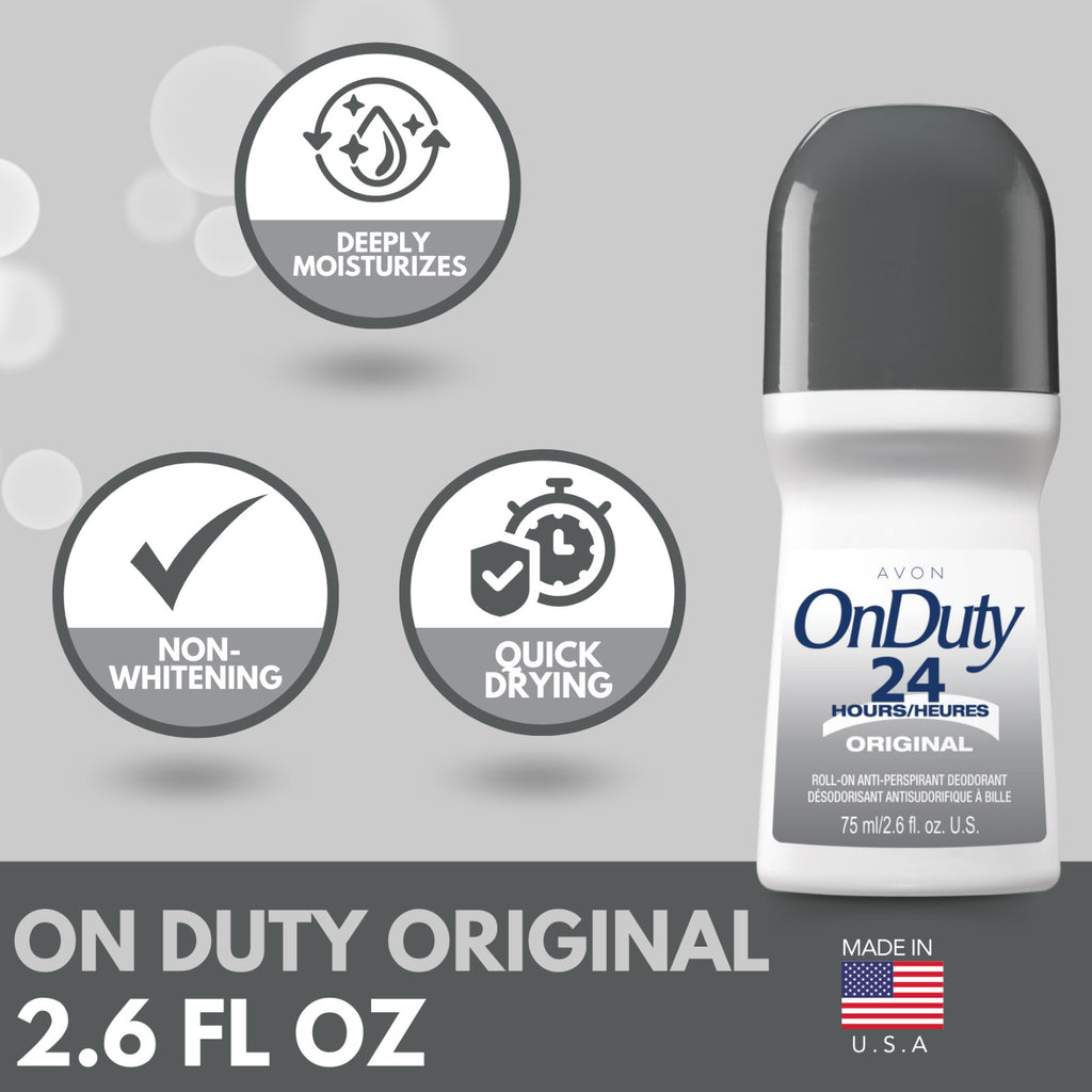 24H Roll-On Antiperspirant Deodorant for Men & Women - Avon On Duty, 2.6 fl oz (6-Pack)