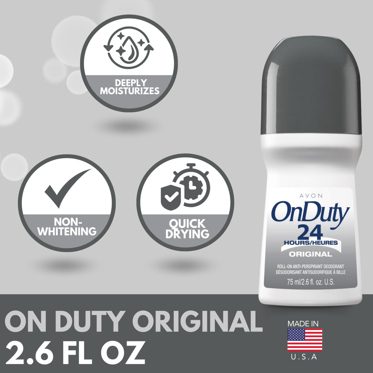 24H Roll-On Antiperspirant Deodorant for Men & Women - Avon On Duty, 2.6 fl oz (6-Pack)