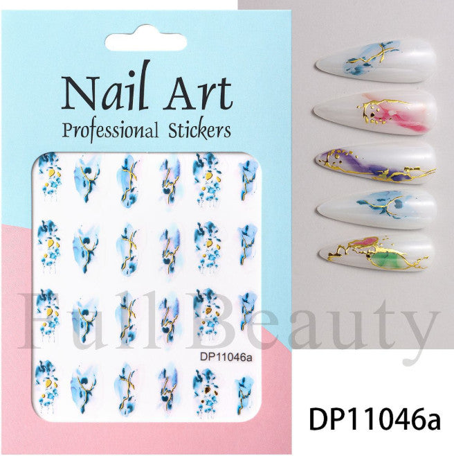 Self-Adhesive 3D Marble Nail Art Wraps Gold Swirl Stripe Stickers Set