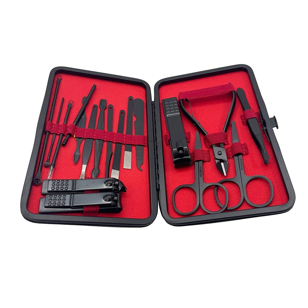 18-Piece Multi-Function Nail Repairing Forceps Manicure Set with Carry Case