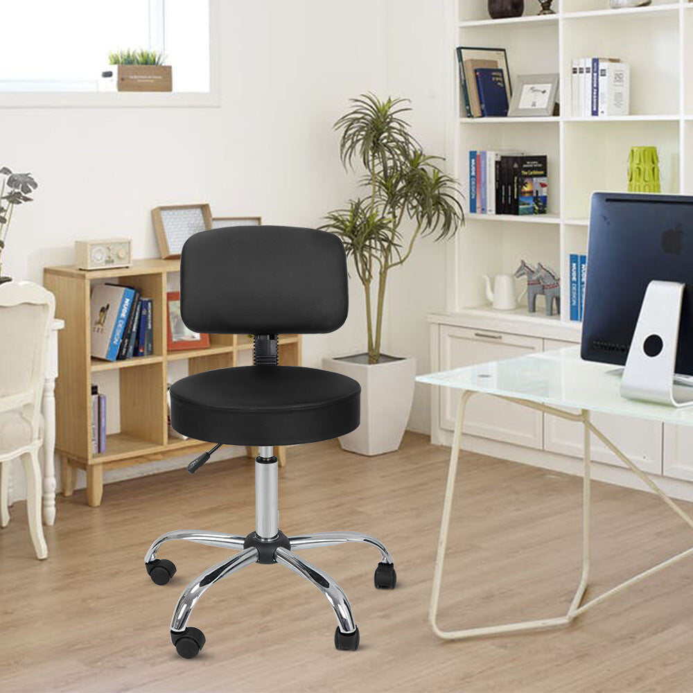 Adjustable Hydraulic Salon Stool with Back Support and Rolling Wheels