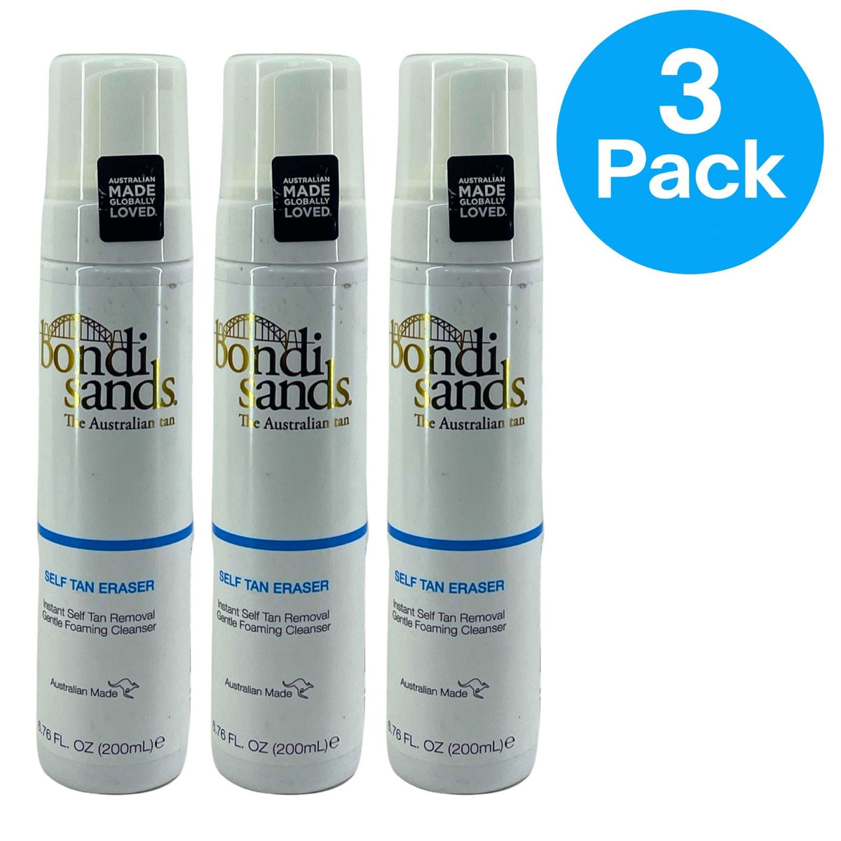 Bondi Sands Self Tan Eraser Foaming Cleanser 3 Pack - Instant Tan Removal & Skin Moisturizer