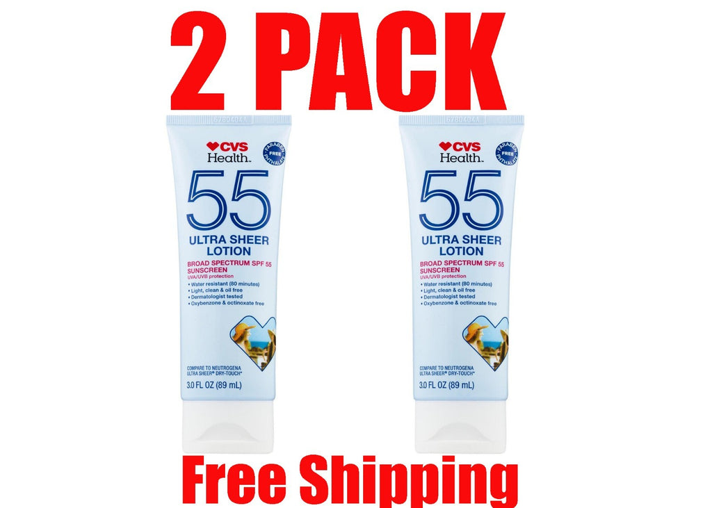 SPF 55 Broad Spectrum Sunscreen Lotion 3 oz - Water Resistant & Lightweight, 2 Pack