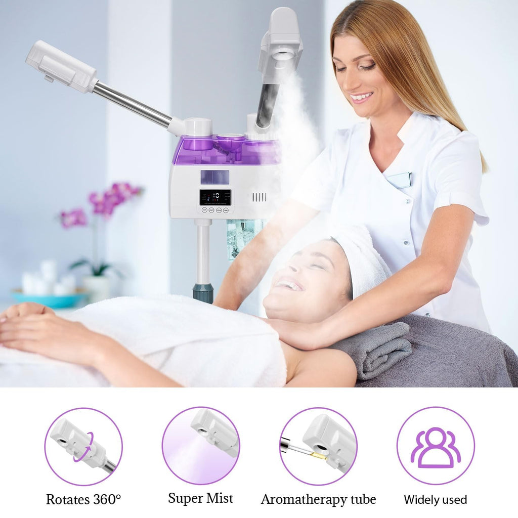 Professional 2-in-1 Facial Steamer with Double Nozzles - Purple