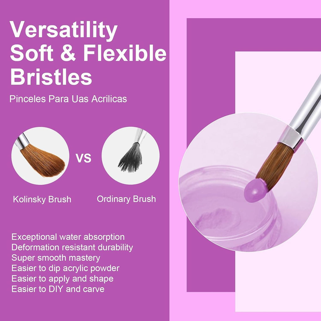 Professional Acrylic Nail Brush Set 4 Pieces - Kolinsky Sable Nail Art Tools