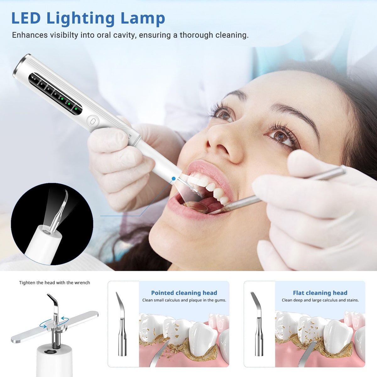 Ultrasonic Tooth Cleaner Tartar Removal Kit - Electric Dental Whiten & Plaque Remover