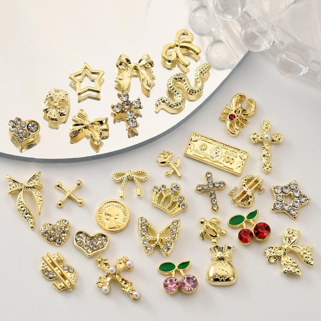 Gold Nail Charms and Gems Set for DIY Nail Art - 100 Pieces