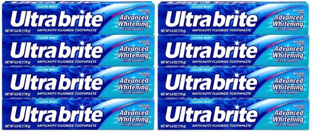 Ultra Brite Advanced Whitening Toothpaste - Clean Mint Flavor 6 oz Pack of 8