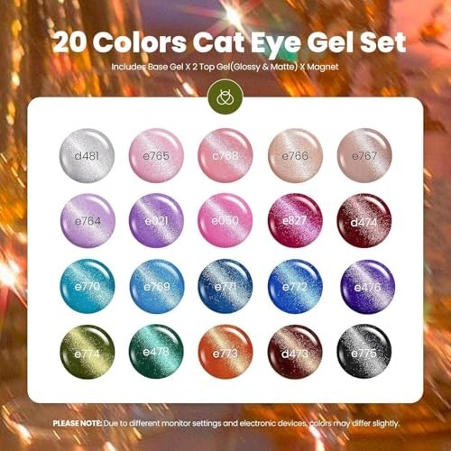20 Colors Cat Eye Gel Nail Polish Set with Glitter and Top Coats - UV/LED Nail Art Kit