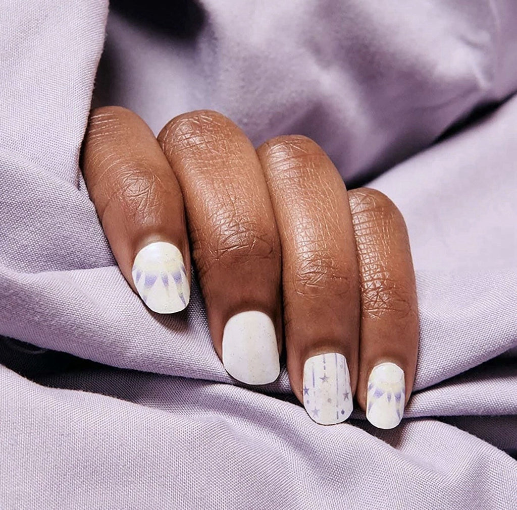 Nail Polish Strips Into The Cosmos White & Purple Sun Star Design